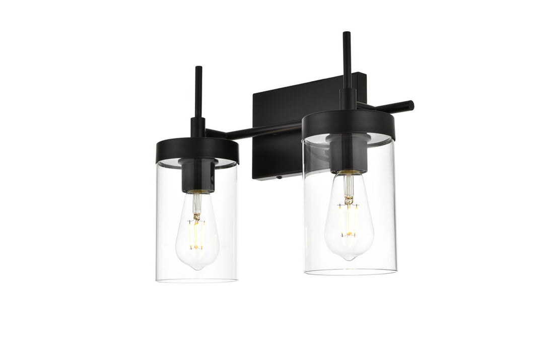 2 Light Black And Clear Bath Sconce
