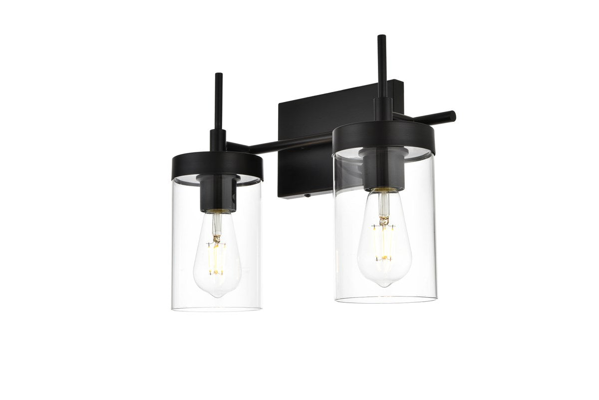 2 Light Black And Clear Bath Sconce
