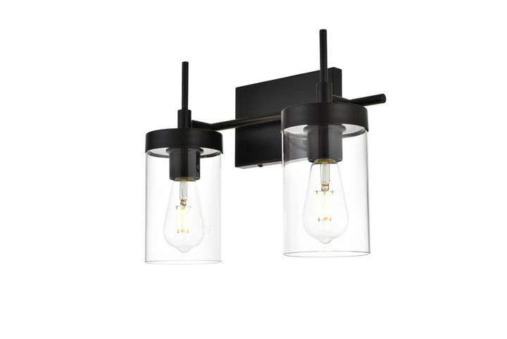 2 Light Black And Clear Bath Sconce