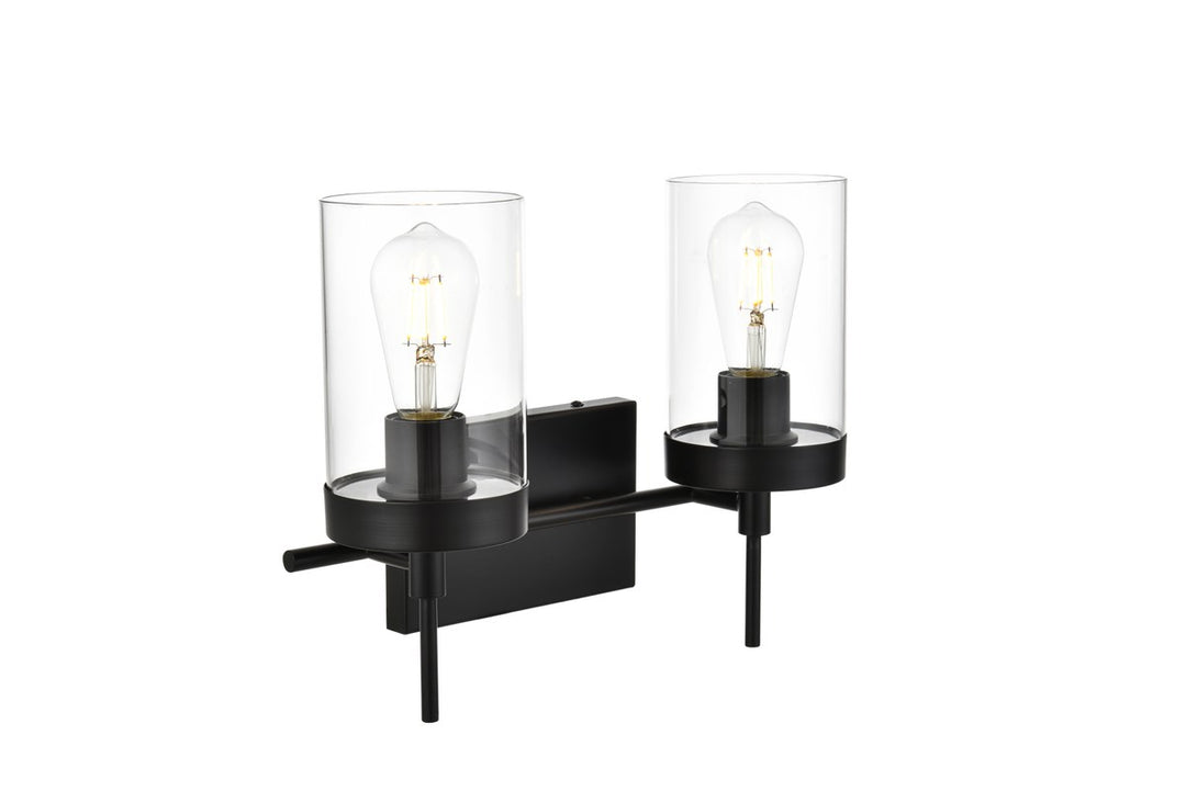 2 Light Black And Clear Bath Sconce