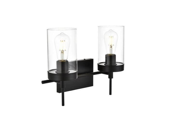 2 Light Black And Clear Bath Sconce