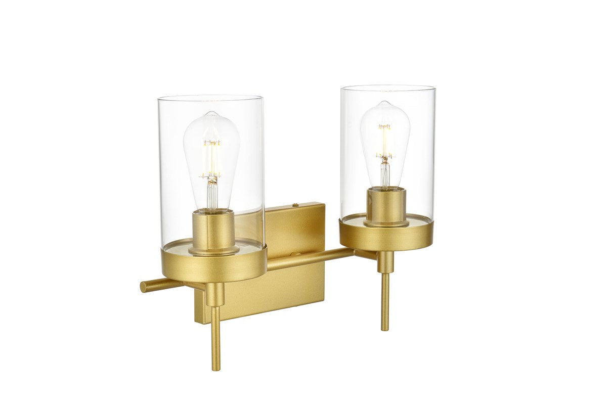 2 Light Brass And Clear Bath Sconce