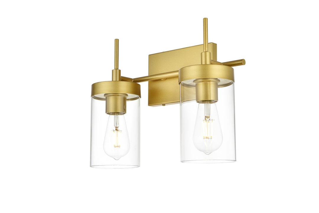 2 Light Brass And Clear Bath Sconce