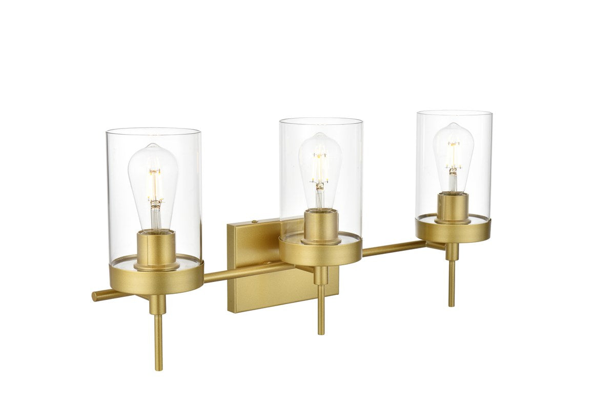 3 Light Brass And Clear Bath Sconce