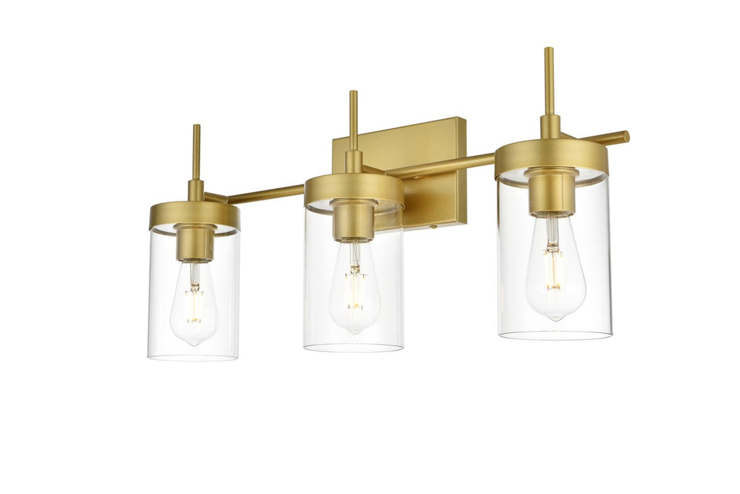 3 Light Brass And Clear Bath Sconce