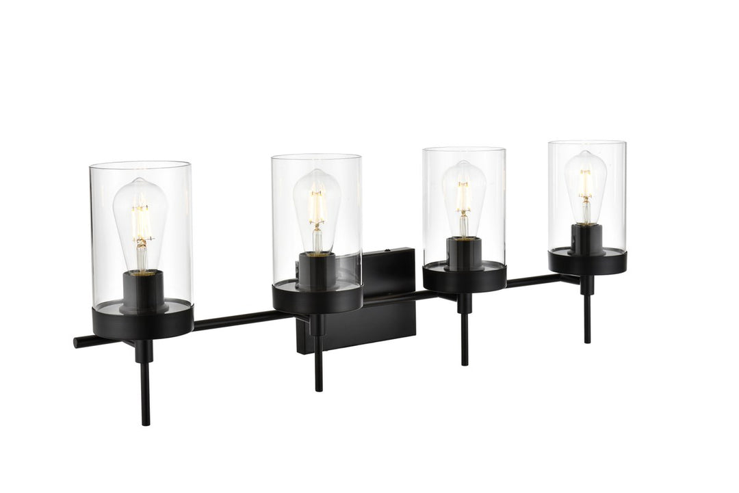 4 Light Black And Clear Bath Sconce