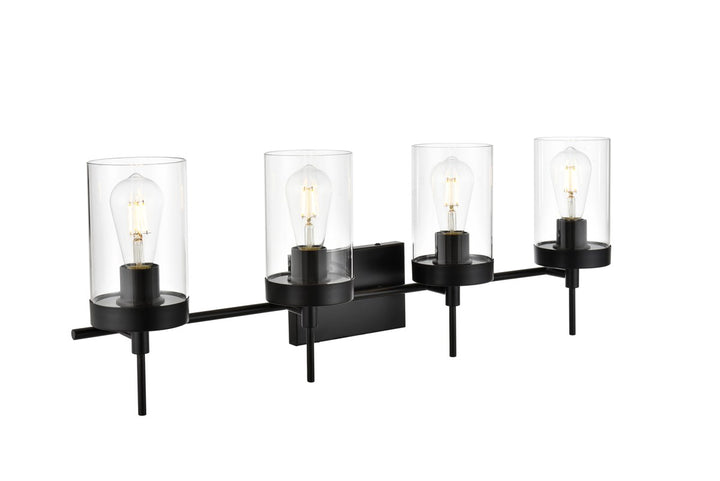 4 Light Black And Clear Bath Sconce