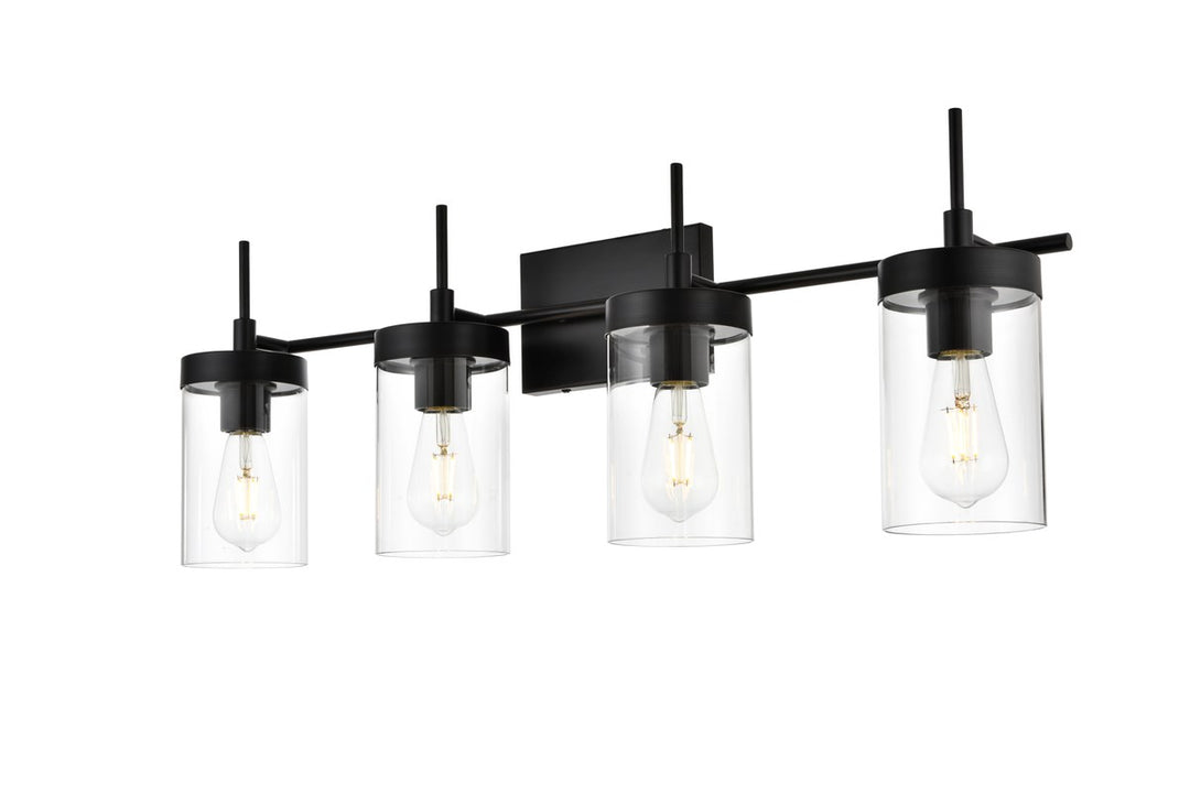 4 Light Black And Clear Bath Sconce
