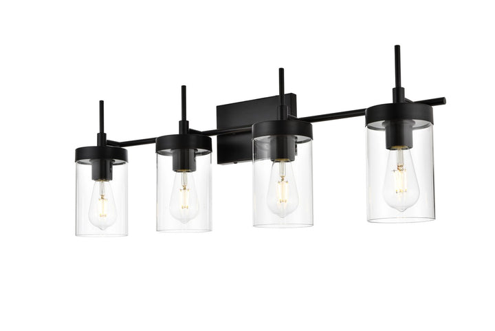 4 Light Black And Clear Bath Sconce
