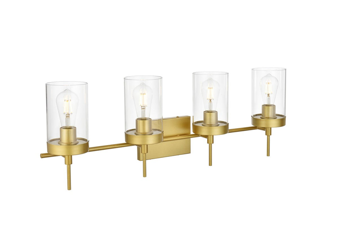 4 Light Brass And Clear Bath Sconce