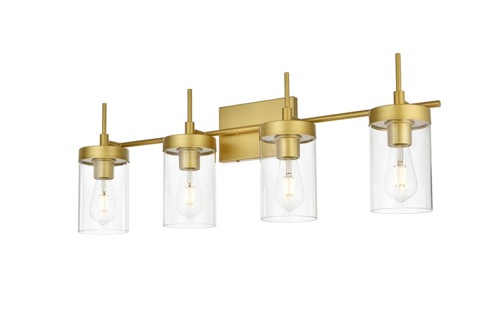 4 Light Brass And Clear Bath Sconce