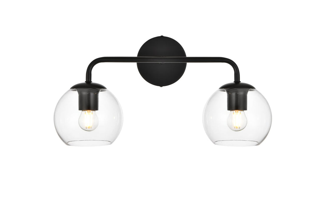 2 Light Black And Clear Bath Sconce by Living District