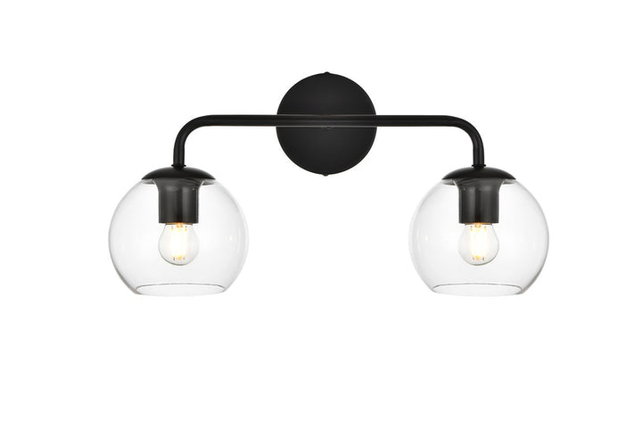 2 Light Black And Clear Bath Sconce by Living District