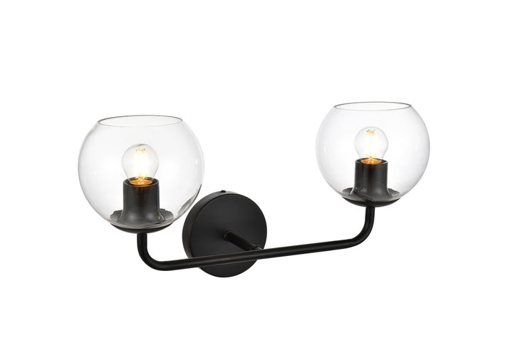 2 Light Black And Clear Bath Sconce