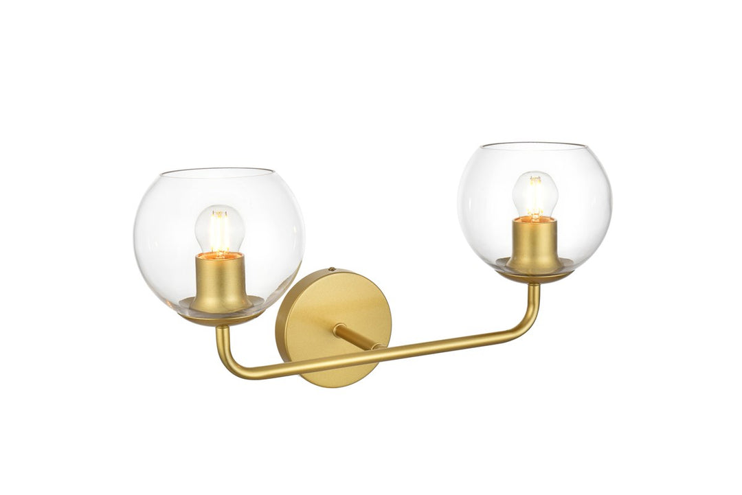 2 Light Brass And Clear Bath Sconce