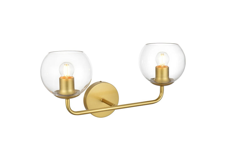 2 Light Brass And Clear Bath Sconce