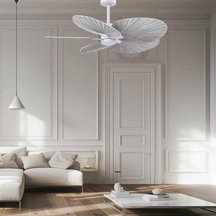 5-Blade Ceiling Fan In Matte White And Barn Wood Tone Blades