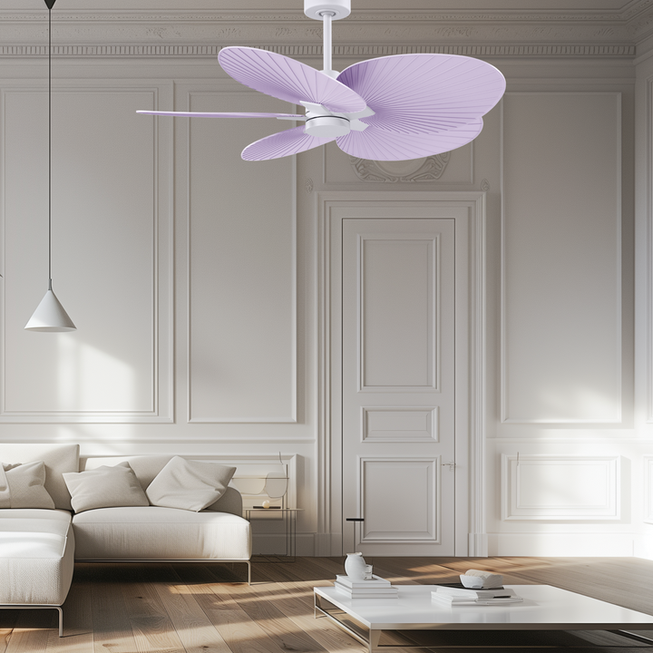 5-Blade Ceiling Fan In Matte White And Lilac Blades