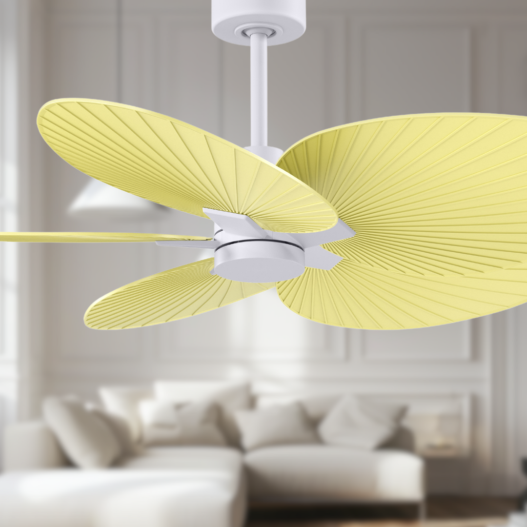 5-Blade Ceiling Fan In Matte White And Light Yellow Blades