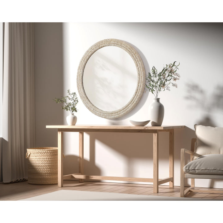 Round Cornhusk Mirror 42X42 In Linen White