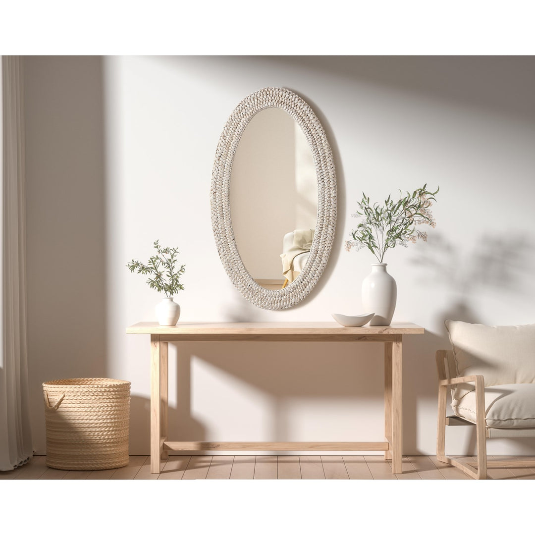 Oval Cornhusk Mirror 24X42 In Linen White