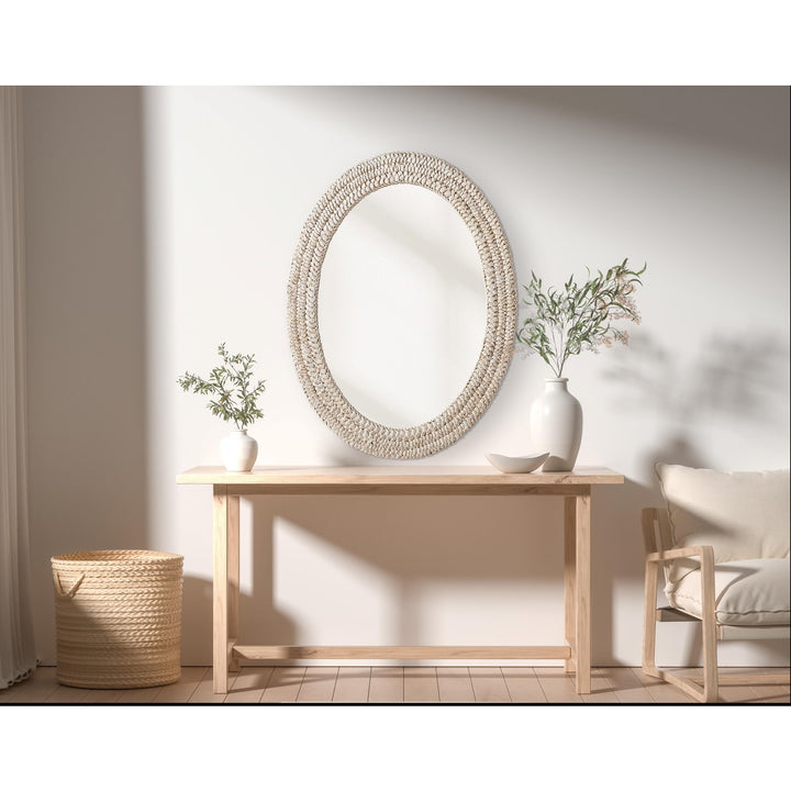 Oval Cornhusk Mirror 27X36 In Linen White