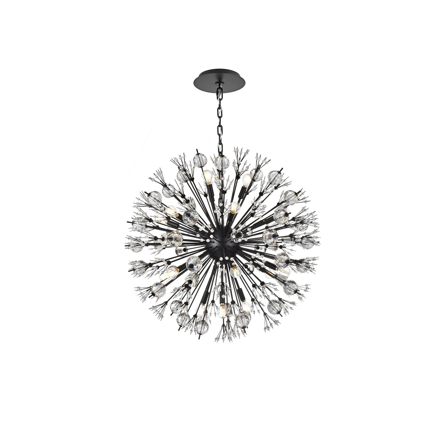 32 Inch Crystal Starburst Round Pendant In Black by Elegant Lighting