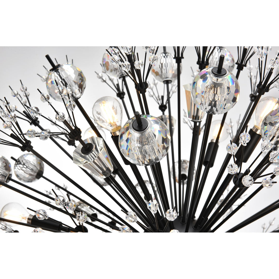 32 Inch Crystal Starburst Round Pendant In Black