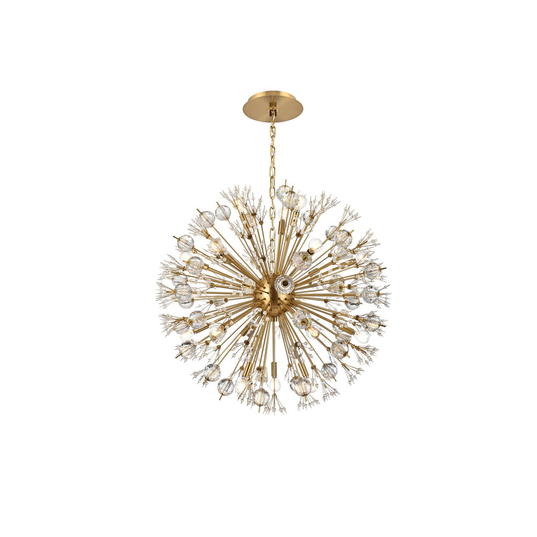 32 Inch Crystal Starburst Round Pendant In Gold by Elegant Lighting