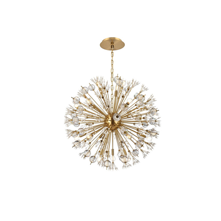 32 Inch Crystal Starburst Round Pendant In Gold by Elegant Lighting