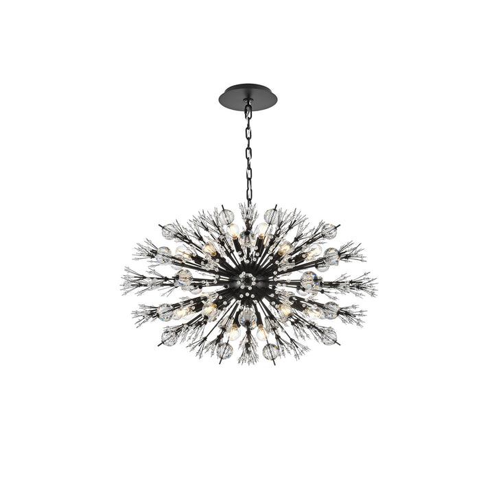 36 Inch Crystal Starburst Oval Pendant In Black by Elegant Lighting