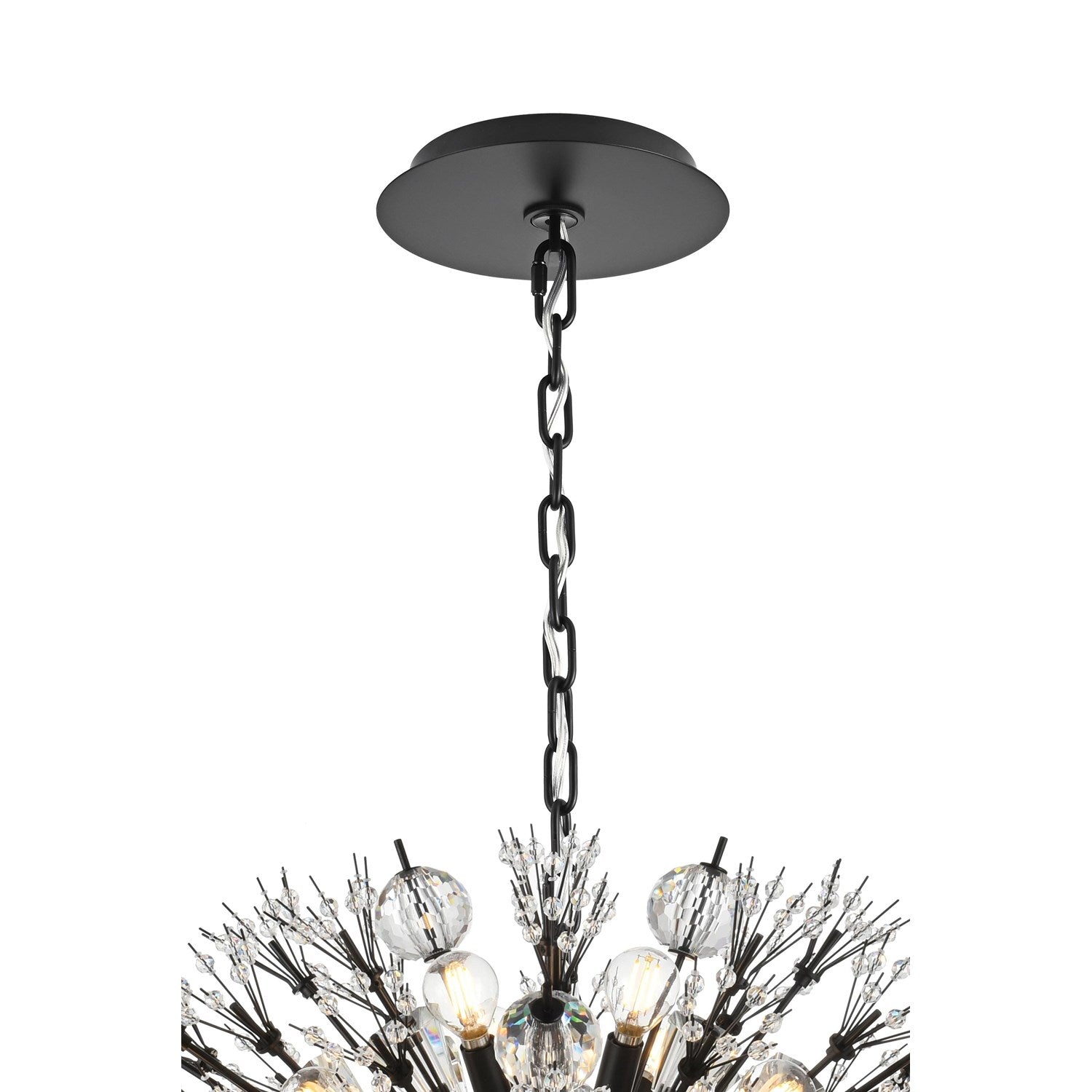 36 Inch Crystal Starburst Oval Pendant In Black