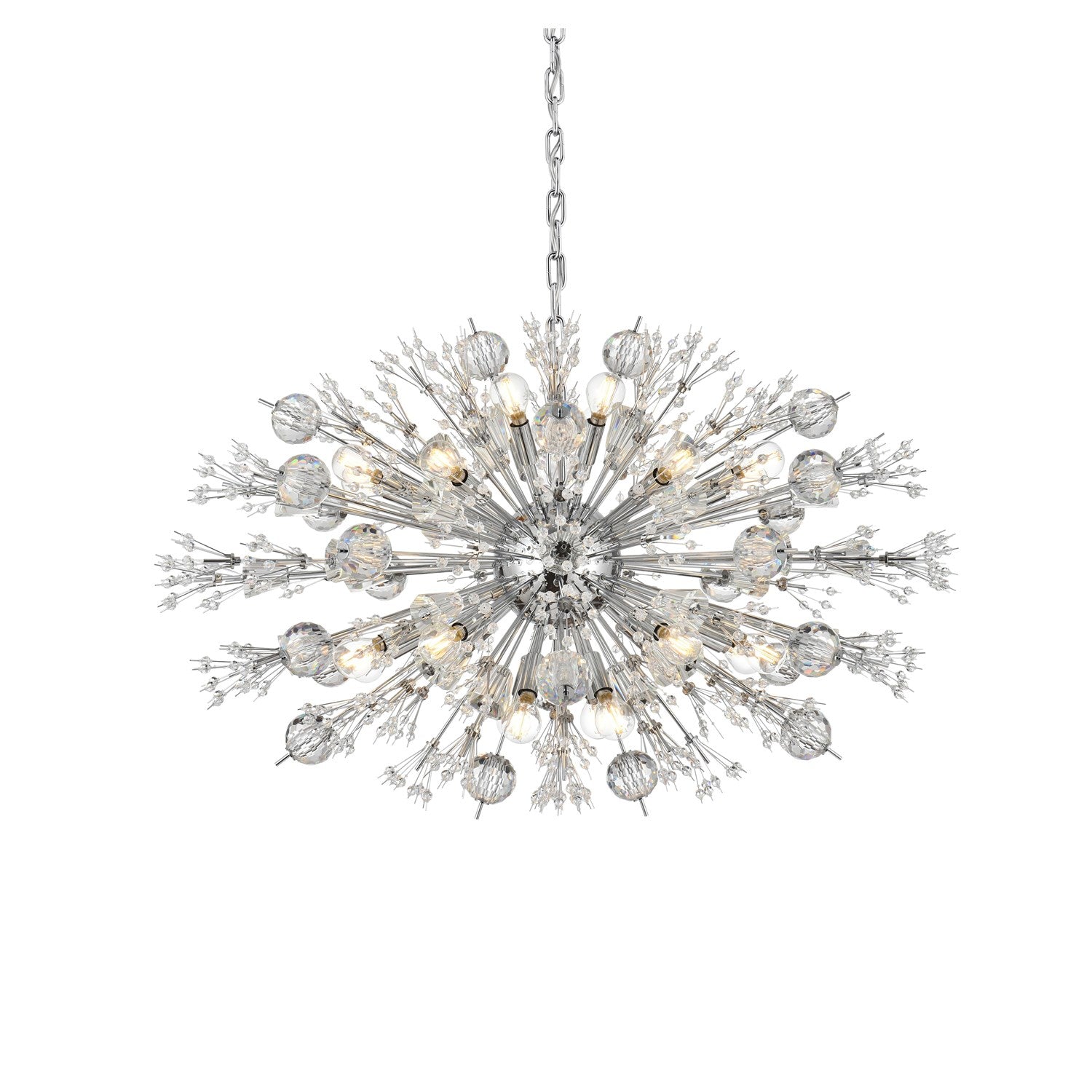 36 Inch Crystal Starburst Oval Pendant In Chrome