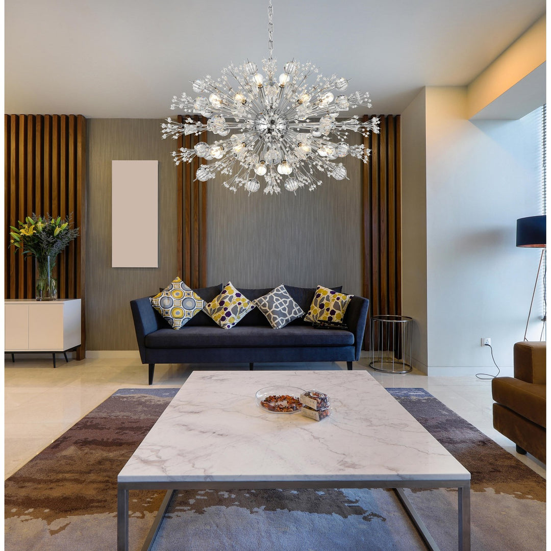 36 Inch Crystal Starburst Oval Pendant In Chrome