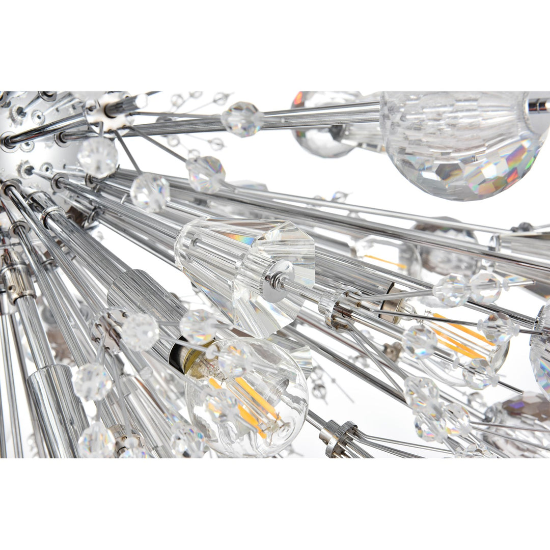 36 Inch Crystal Starburst Oval Pendant In Chrome