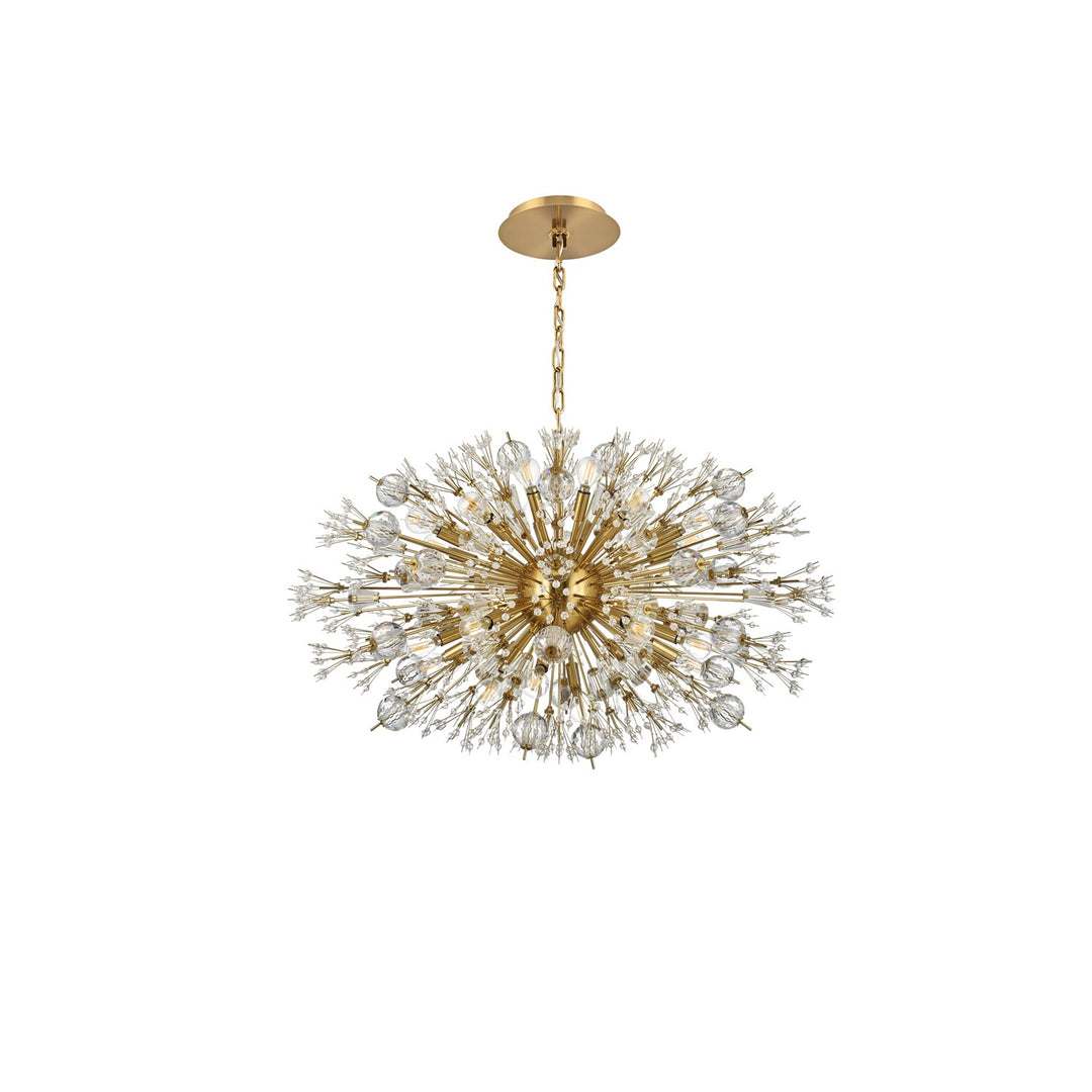 36 Inch Crystal Starburst Oval Pendant In Gold