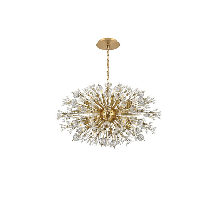 36 Inch Crystal Starburst Oval Pendant In Gold
