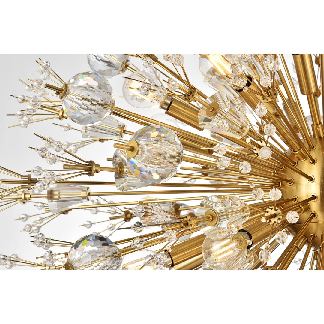 36 Inch Crystal Starburst Oval Pendant In Gold