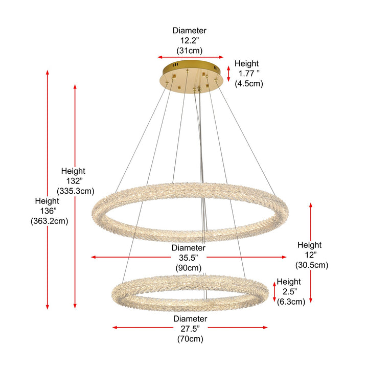 35.5 Inch Led Chandelier In Satin Gold