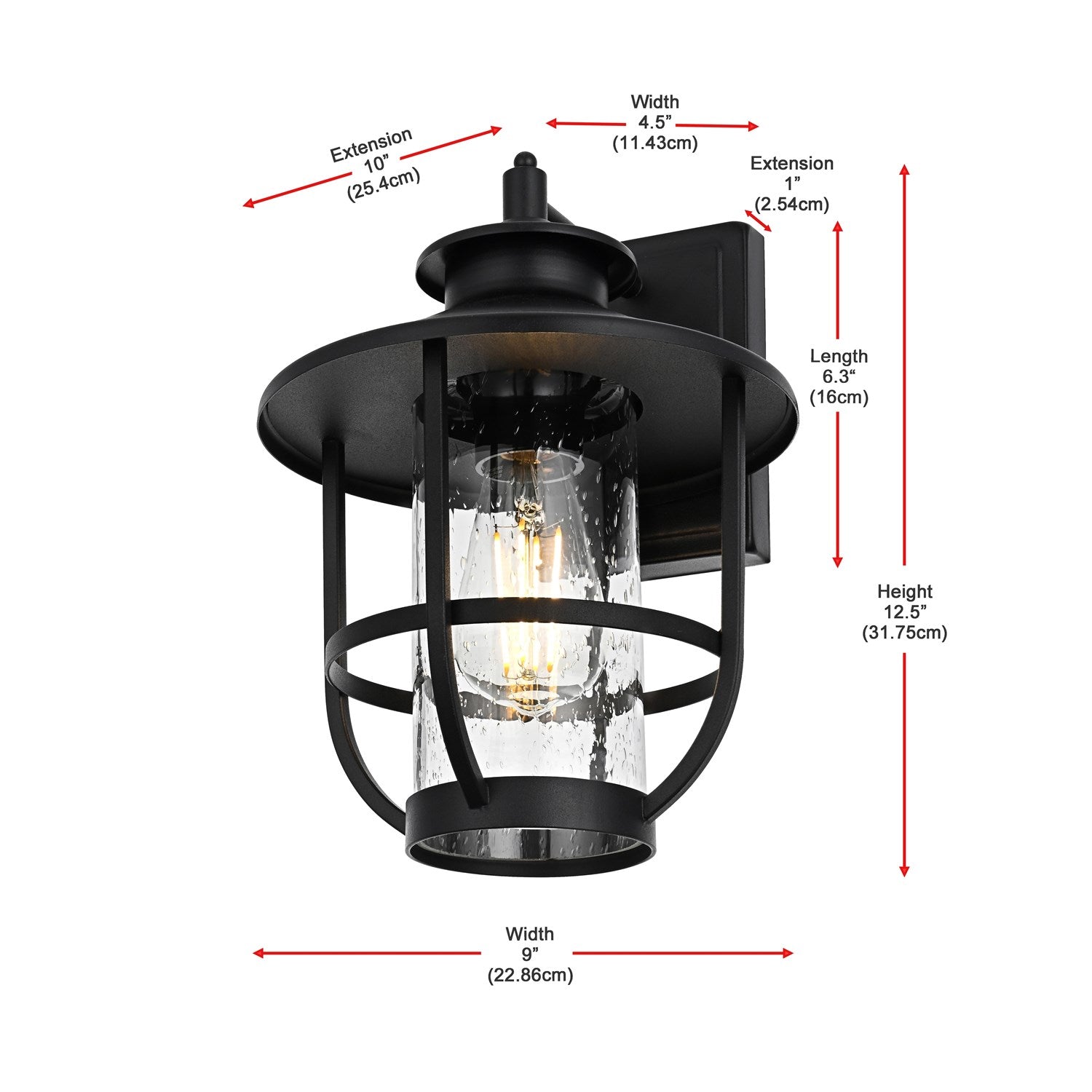 9 Inch Outdoor Wall Sconce in Black