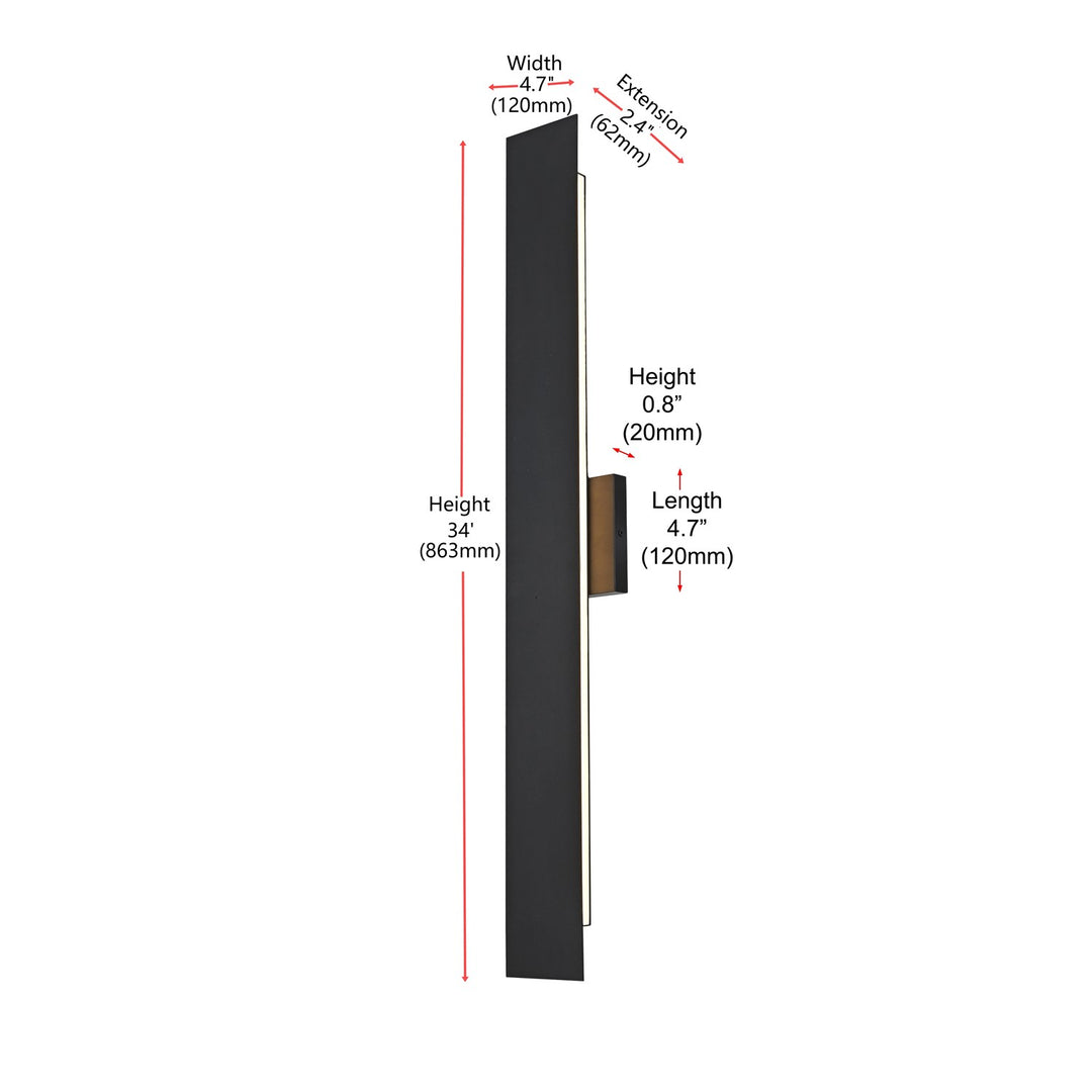 4.5 X 34 Inch Outdoor Wall Sconce In Black