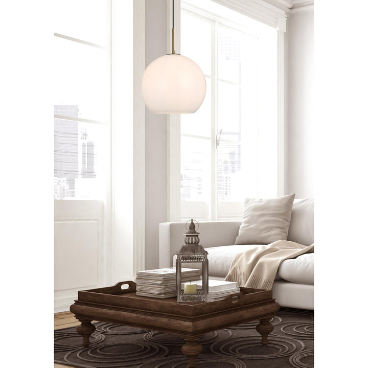 14 Inch Pendant Frosted White Shade In Satin Gold