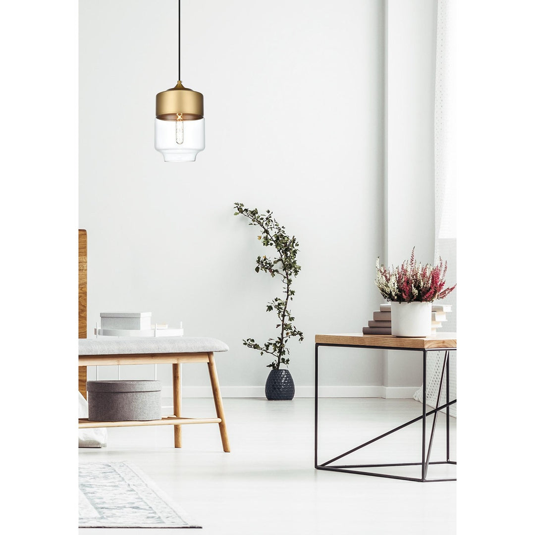 7 Inch Pendant Clear Shade In Satin Gold