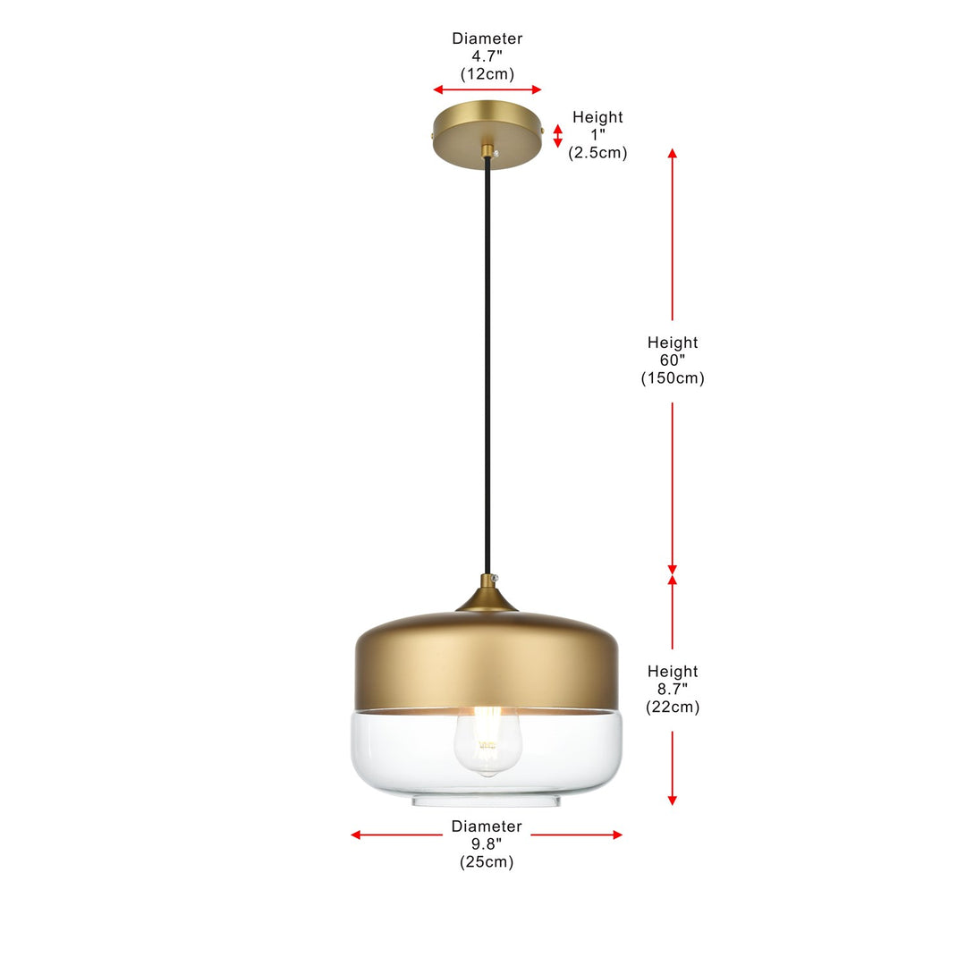10 Inch Pendant Clear Shade In Satin Gold