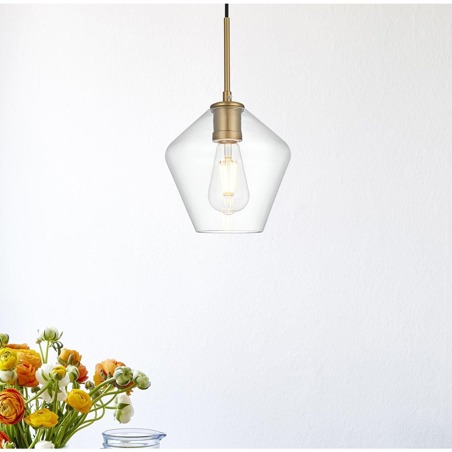 8 Inch Pendant Clear Shade In Satin Gold