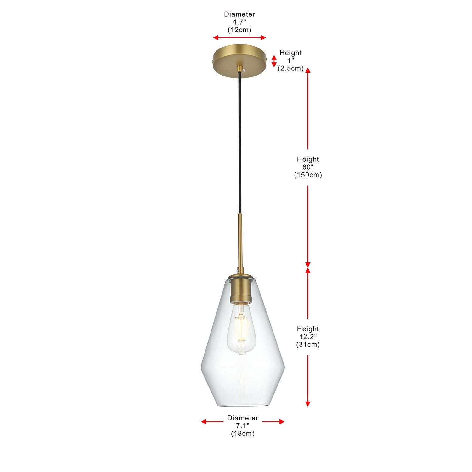 7 Inch Pendant Clear Shade In Satin Gold