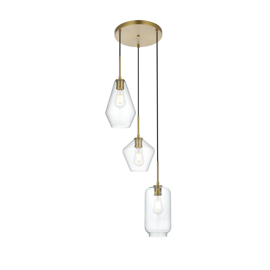 17.5 Inch Pendant Clear Shade In Satin Gold by Living District