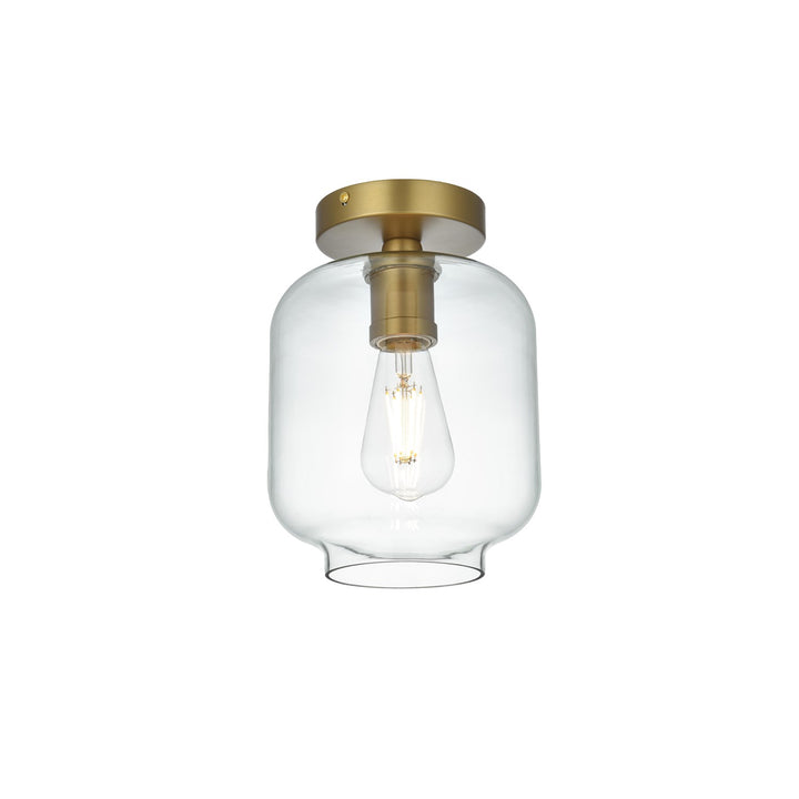7.5 Inch Flush Mount Clear Shade In Satin Gold