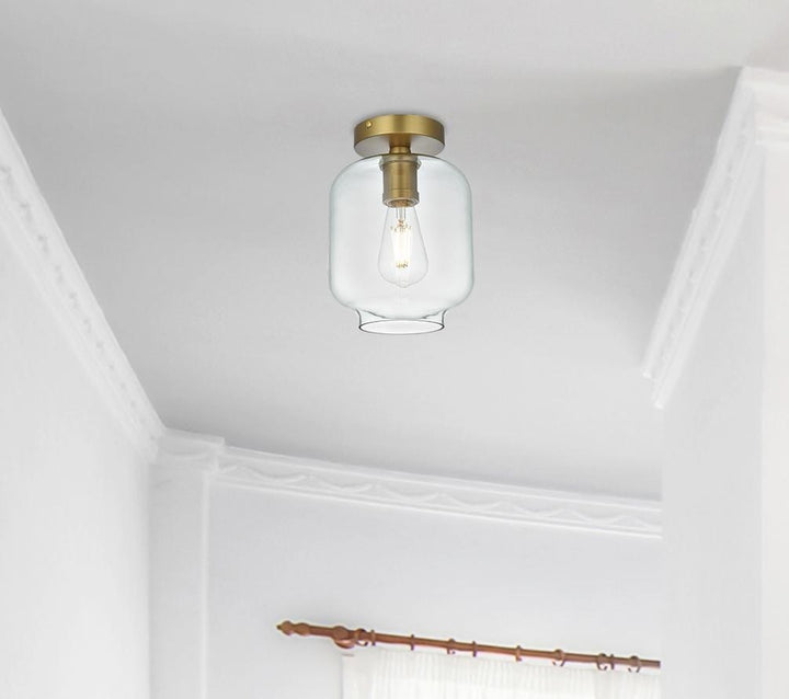7.5 Inch Flush Mount Clear Shade In Satin Gold