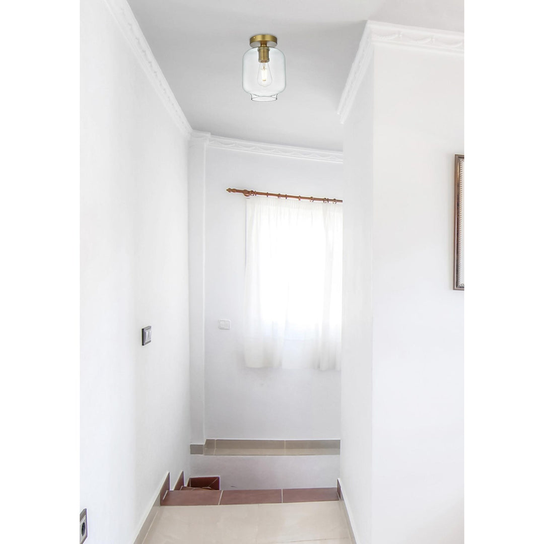 7.5 Inch Flush Mount Clear Shade In Satin Gold